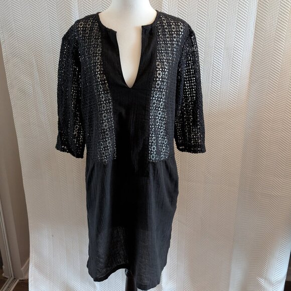 Echo New York Black Cotton Crochet Swim Cover-up Size Medium Beach Vacation Pool - Picture 1 of 10